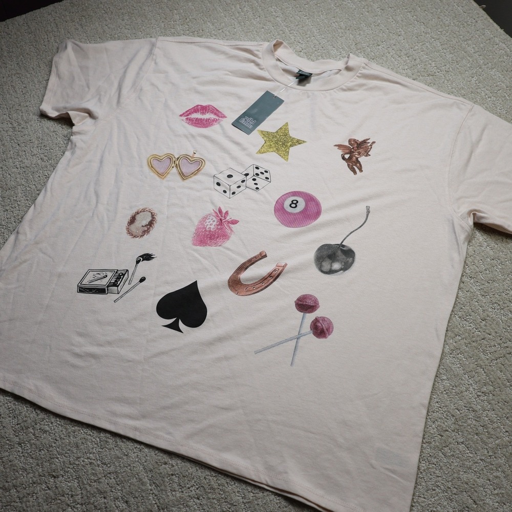 Wild Fable Beige Graphic Charm Oversized Tee Shirt Large TARS621TJ